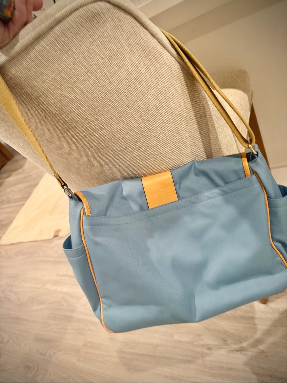 Coach Light Blue Nylon Messenger Bag with Tan Trim